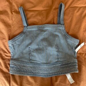 Denim Striped Lace Up Crop Top - Pilcro by Anthropologie (L)